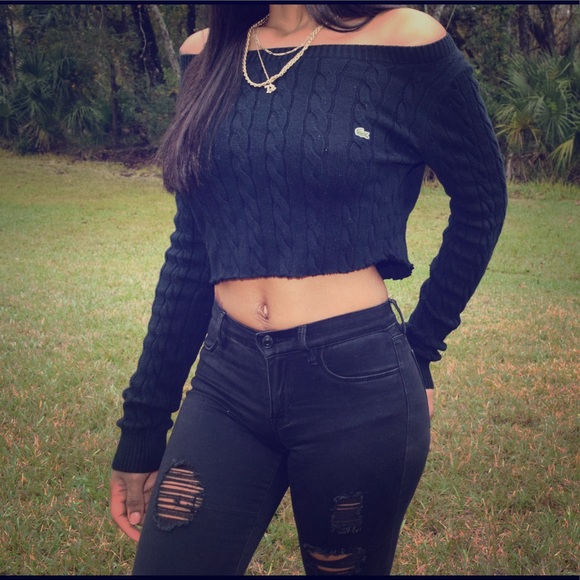 Lacoste Sweaters - Lacoste Black Off The  Shoulder Top Size 36
